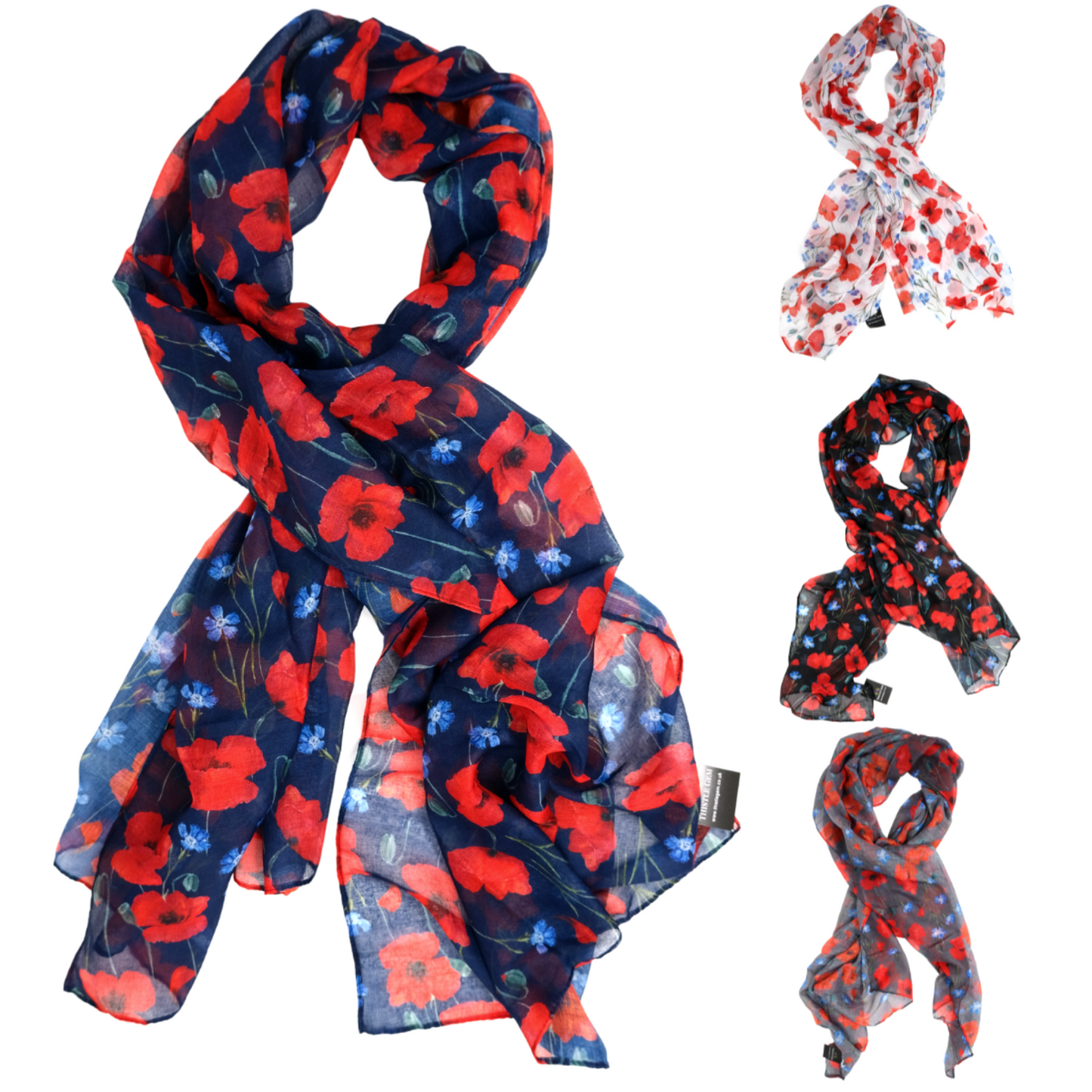 Lightweight All Seasons Floral Poppy Scarf