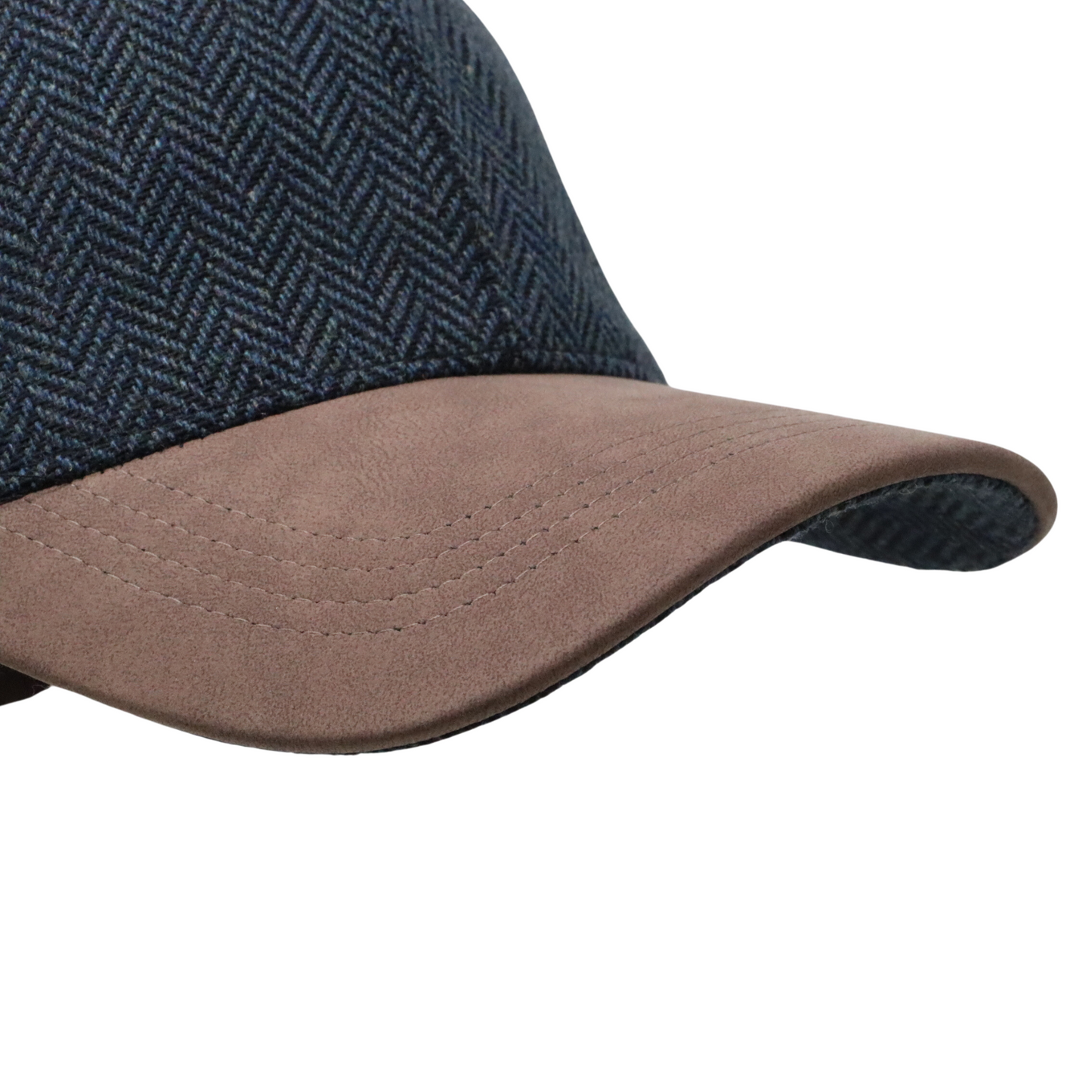 Herringbone Baseball Cap with Suede Peak