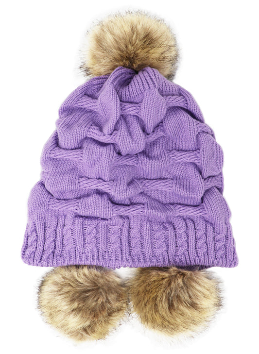 Scrunched Winter Pom Pom Knitted hat, One Size