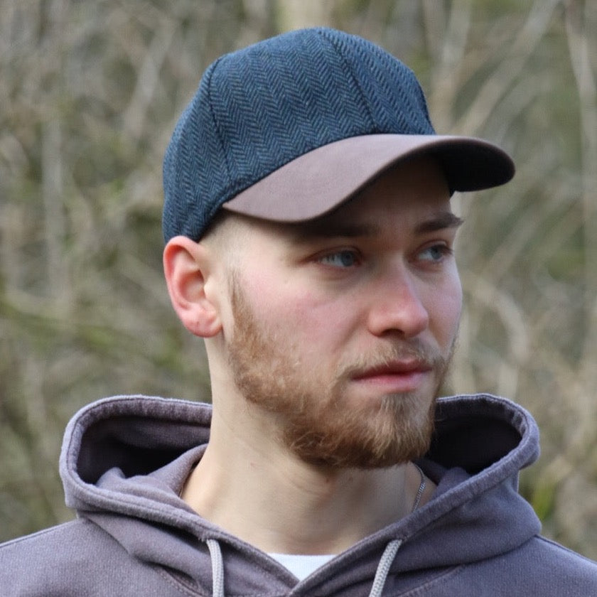 Herringbone Baseball Cap with Suede Peak